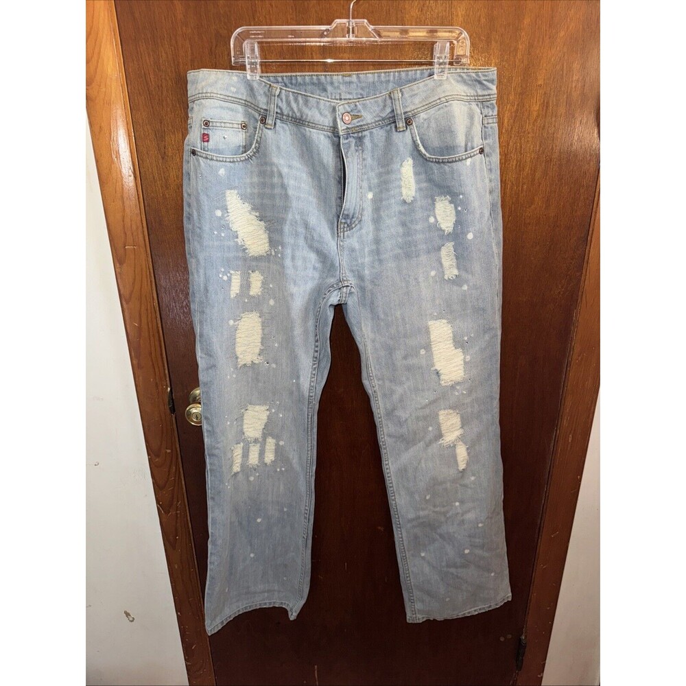 Seven 7 Womens Light Wash Blue Distressed Wide Leg Jean Size 18